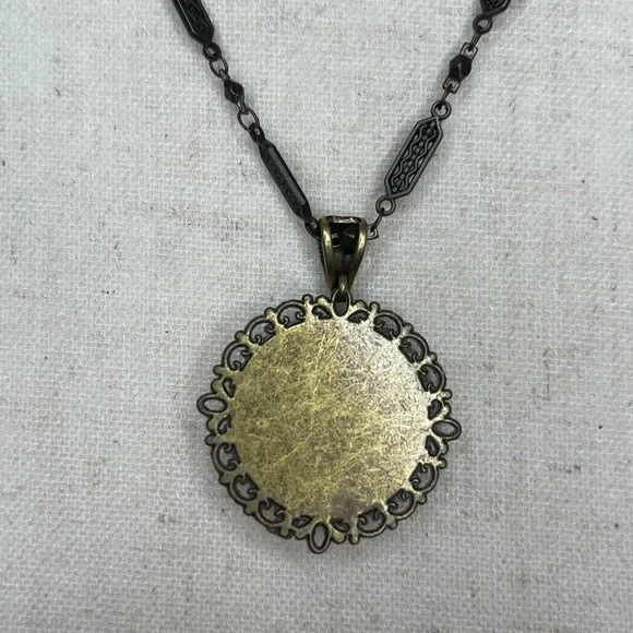 Antique Brass Necklace with Black Stone. design by Grace. - Picture 5 of 5